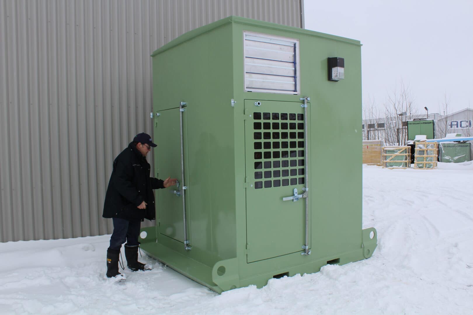 Mobile compressor room exterior solution small compressor room easy access door for servicing equipment
